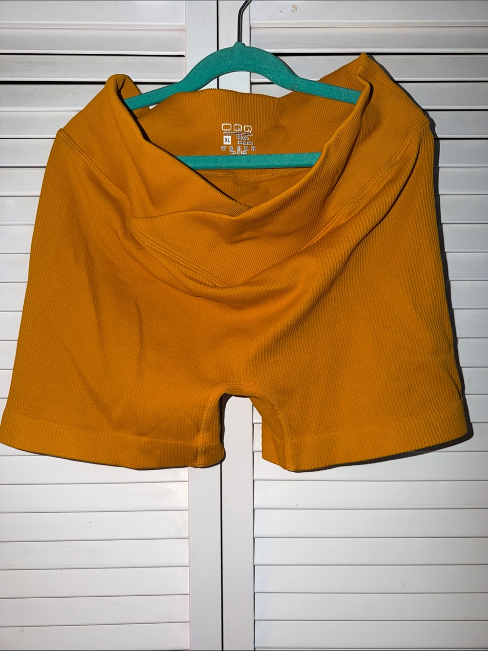 OQQ Women's Athletic Ribbed Shorts in Mustard Yellow